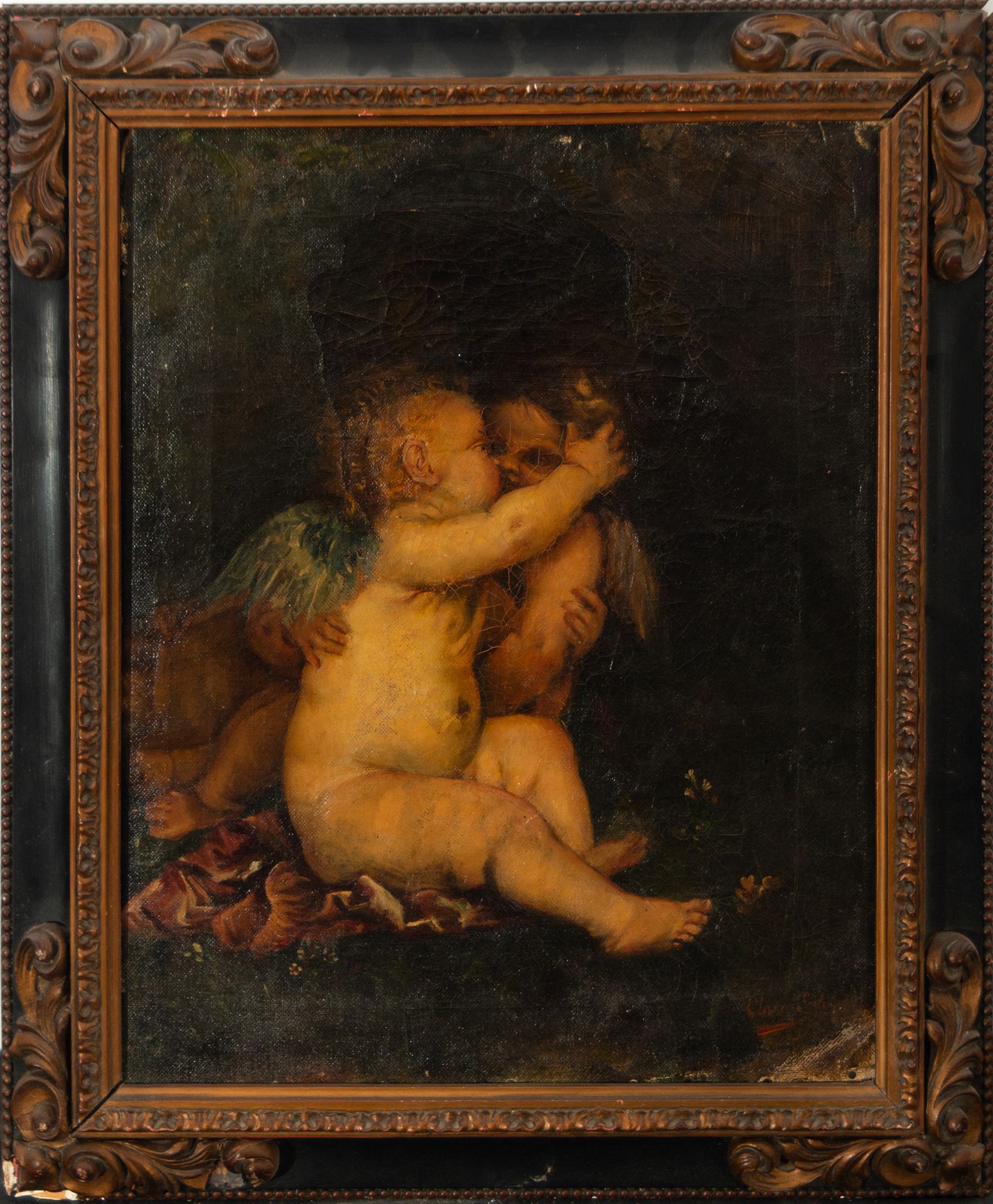 Pair of Cherubs, 19th century Spanish school, signed Clara Salazar