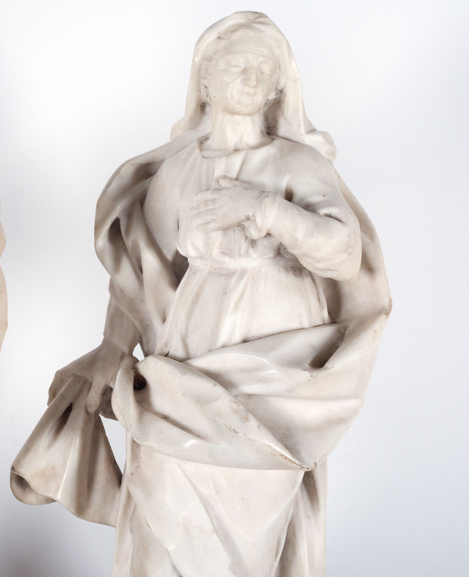 Important couple of Saint Anne and Saint Joachim in White Marble, 17th century Neapolitan school, ci - Bild 9 aus 13