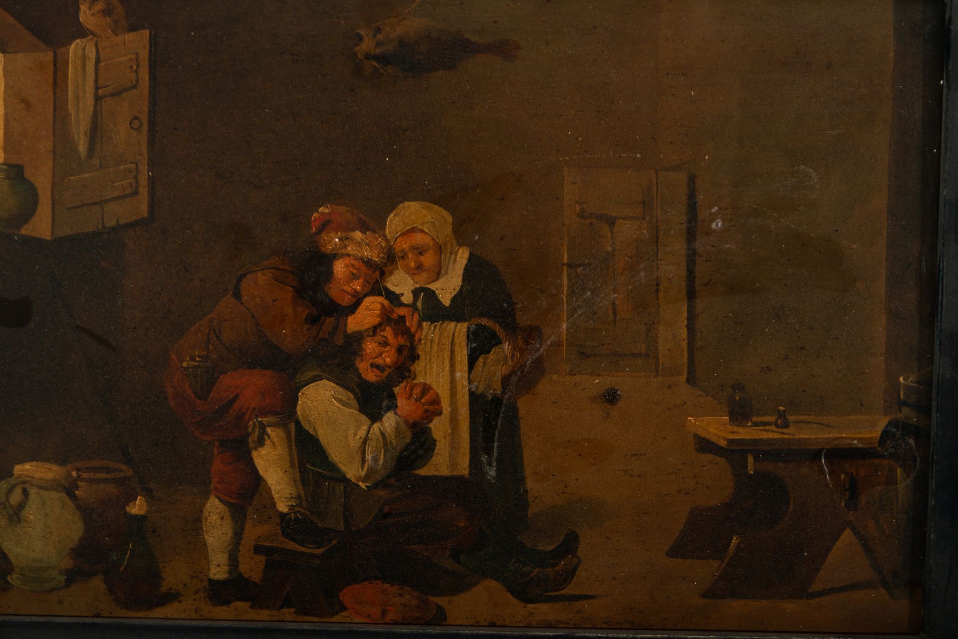 Characters delousing a Man, Flemish school of the XVII - XVIII century - Image 2 of 5