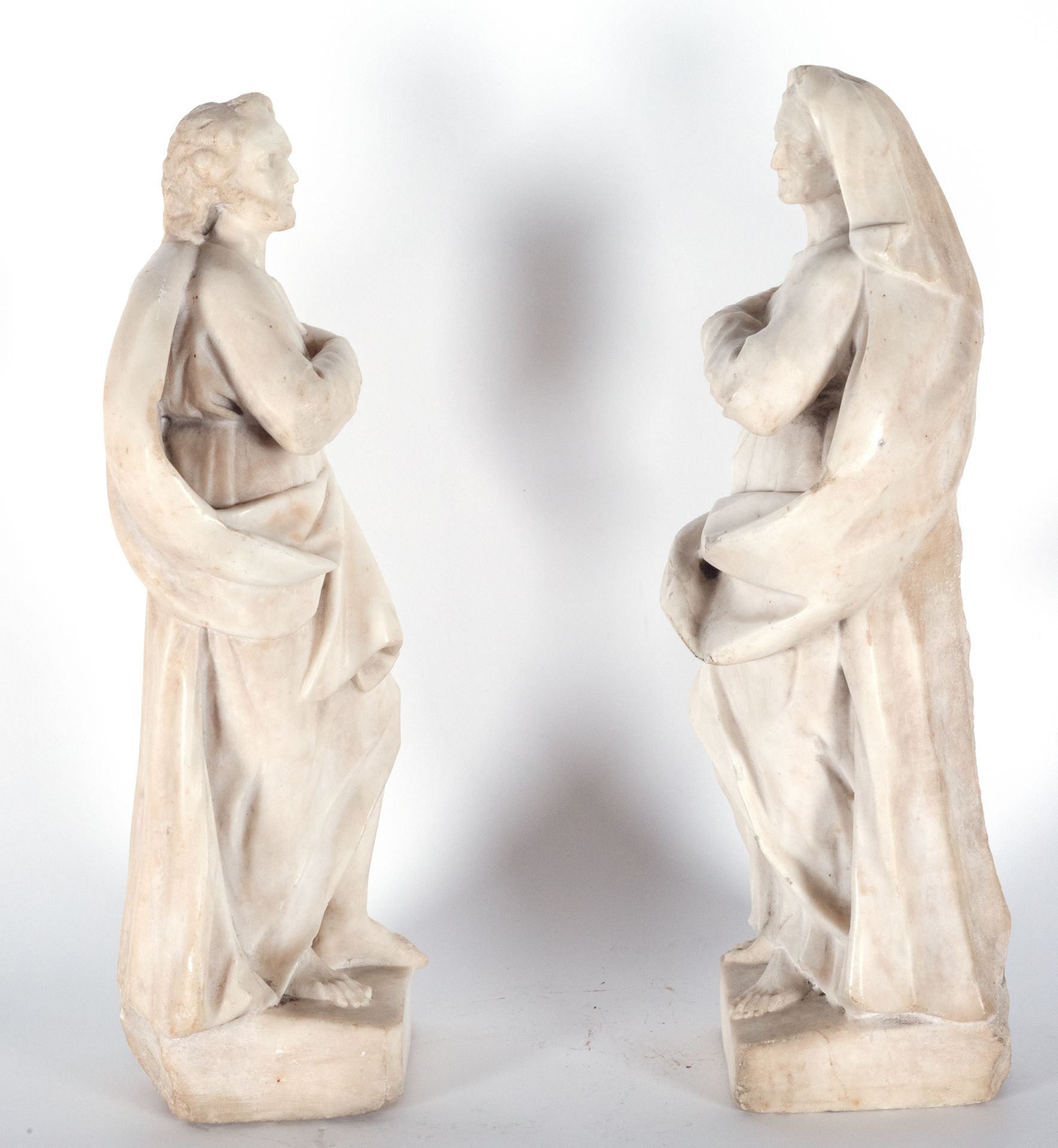 Important couple of Saint Anne and Saint Joachim in White Marble, 17th century Neapolitan school, ci - Bild 6 aus 13