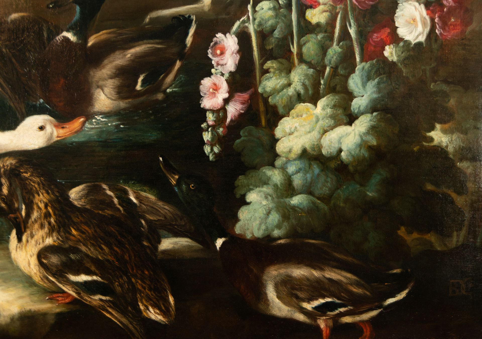 Large Pair of Still Lifes with Flowers and Birds in a Garden, 18th century Neapolitan school, Circle - Bild 15 aus 17