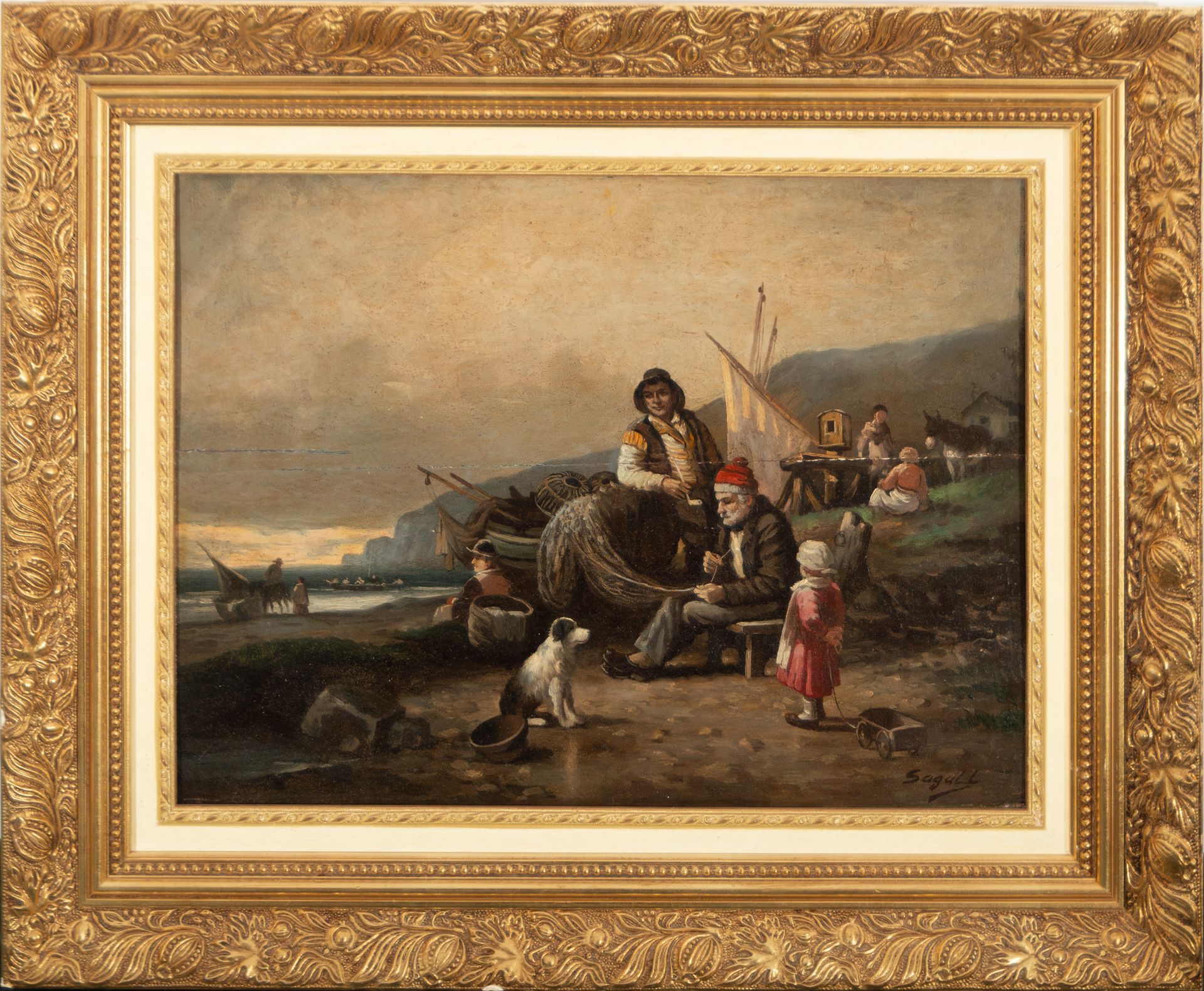 Fishermen in a Port, Italian school of the 19th century