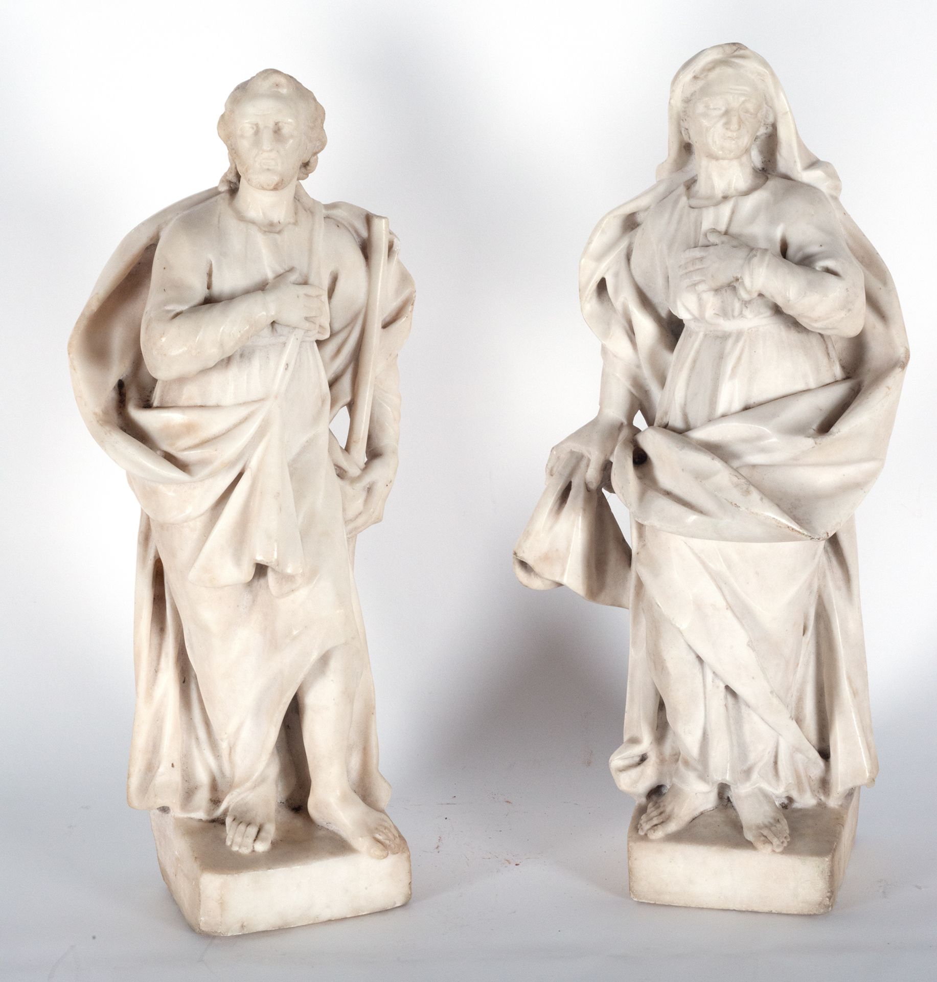 Important couple of Saint Anne and Saint Joachim in White Marble, 17th century Neapolitan school, ci