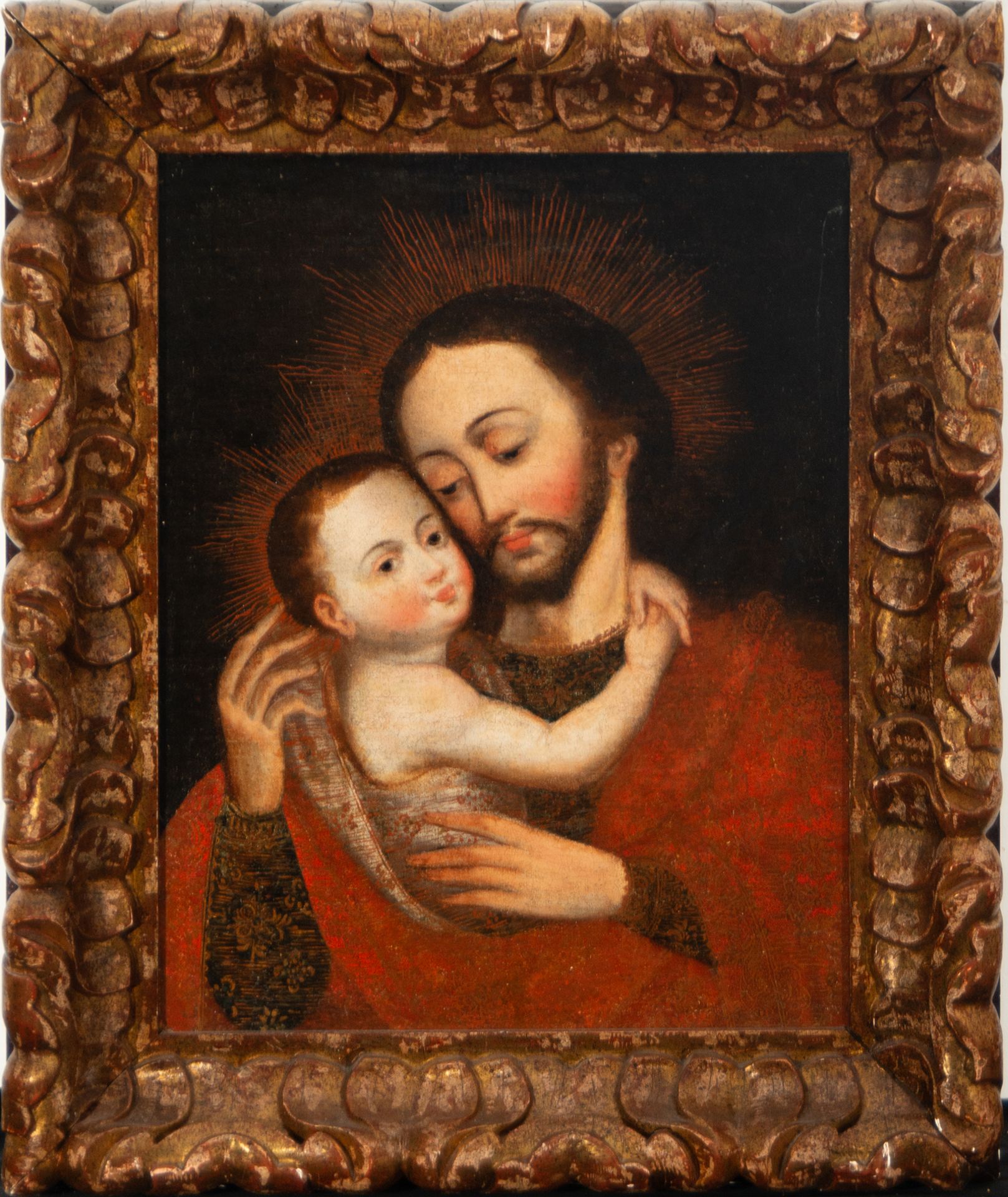 Saint Joseph with Child in Arms, Novohispanic colonial school from the 17th century