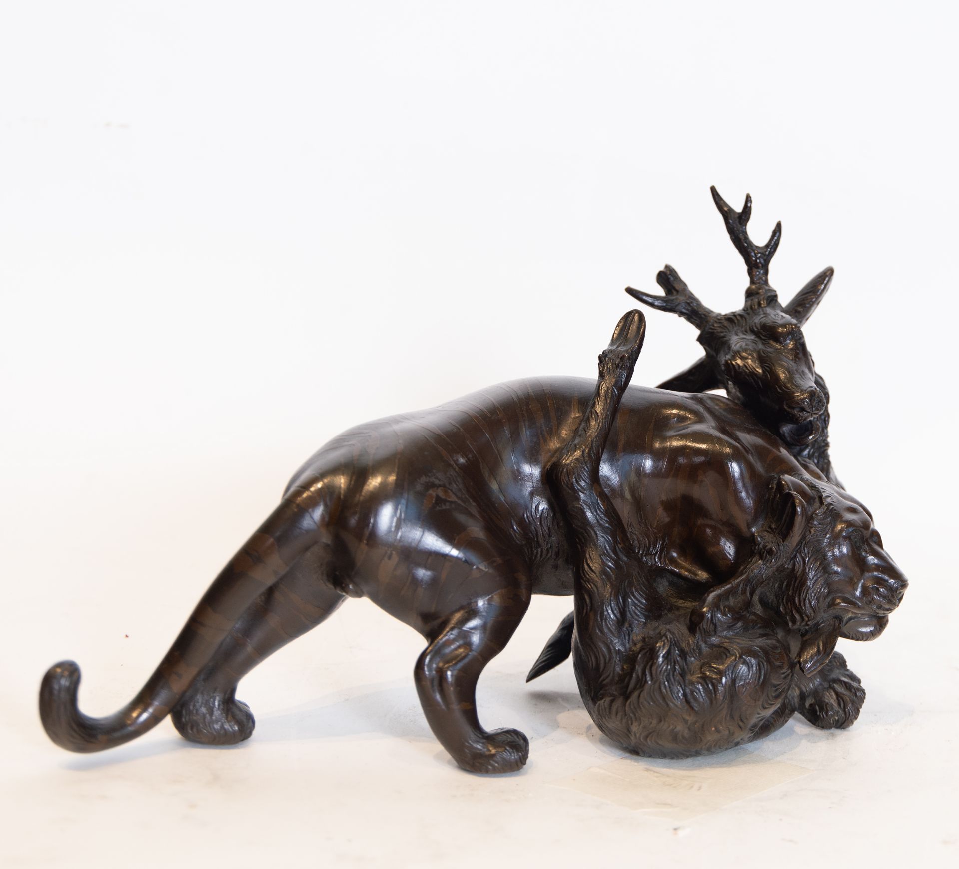 Lioness attacking a Deer in Bronze, 20th century European school - Image 2 of 2