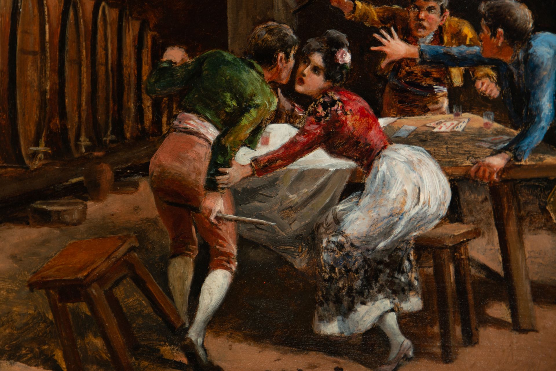 Gallant Scene and Fight in the Tavern, Spanish romanticist school of the 19th century - Bild 4 aus 12