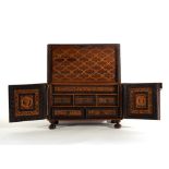 Rare Viceregal tabletop litter bin in marquetry and velvet with the effigies of Francisco de Pizarro