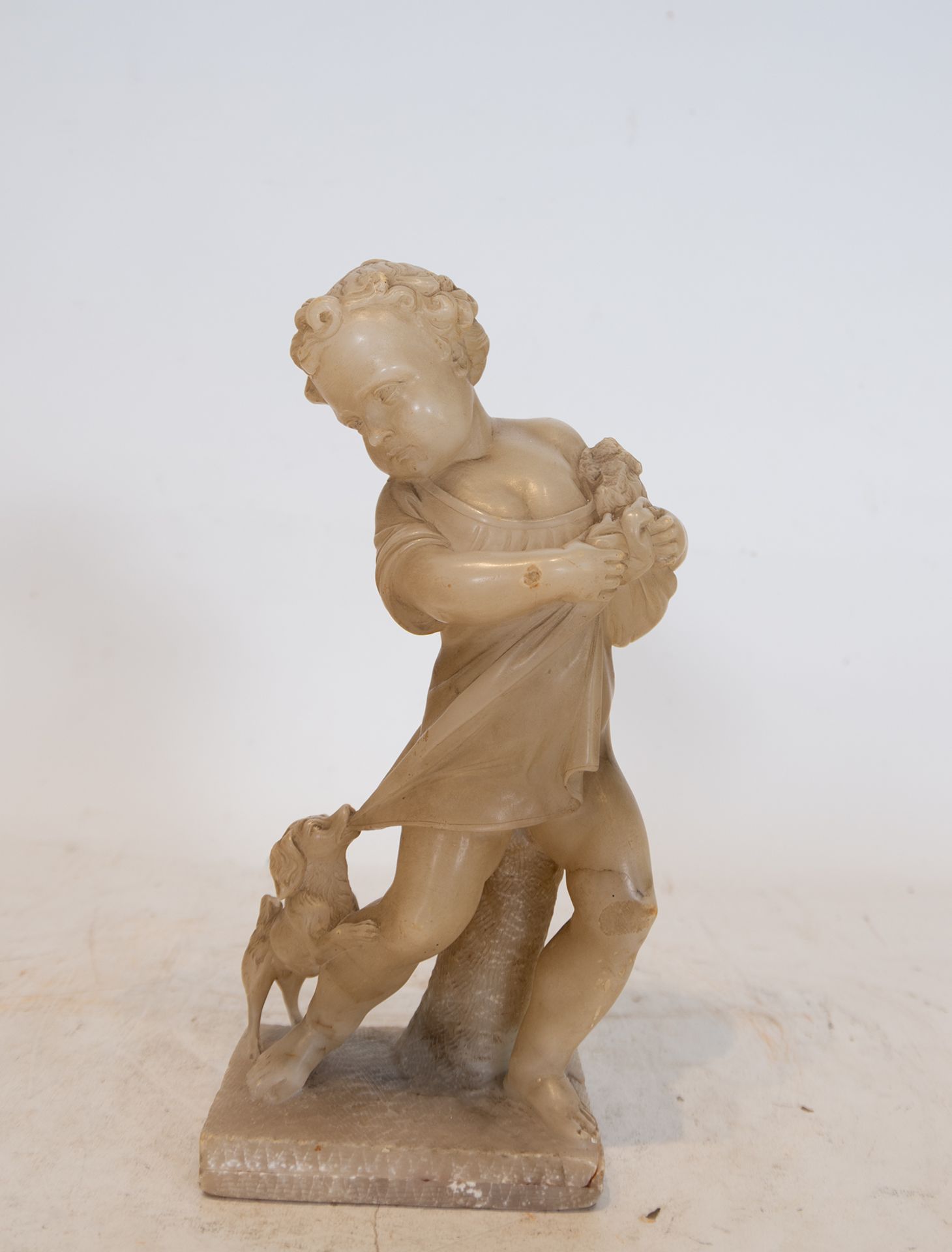 Boy with Dog in Alabaster, Portuguese school of the 18th century