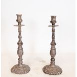 Pair of silver candlesticks, 19th century Spanish school