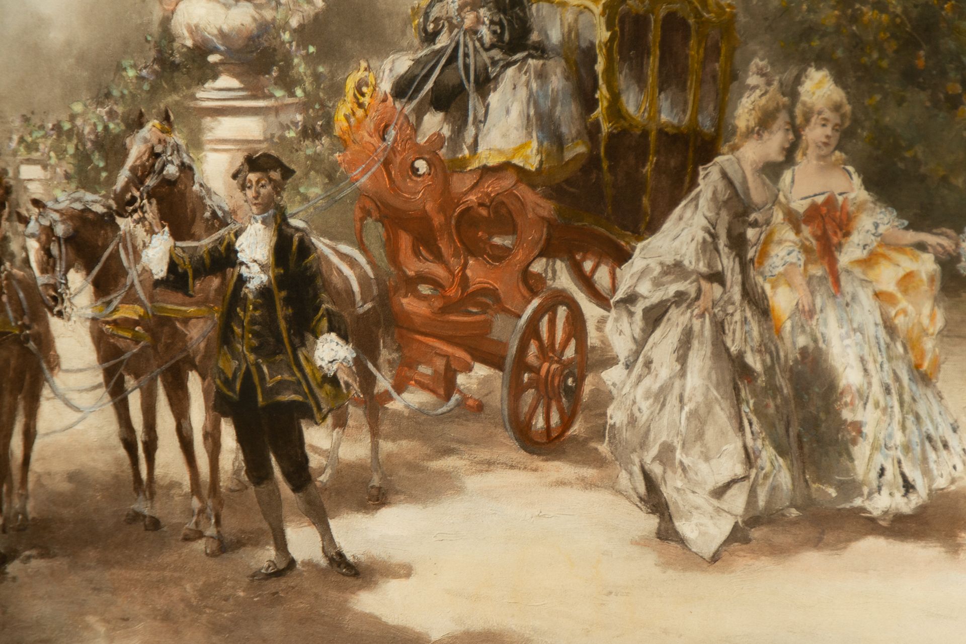 Gallant Scene with Ladies in a Carriage, Spanish romanticist school of the 19th century, signed V. d - Image 5 of 7