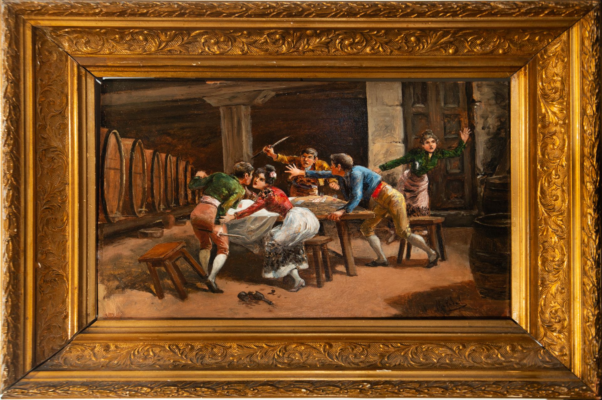 Gallant Scene and Fight in the Tavern, Spanish romanticist school of the 19th century - Bild 2 aus 12
