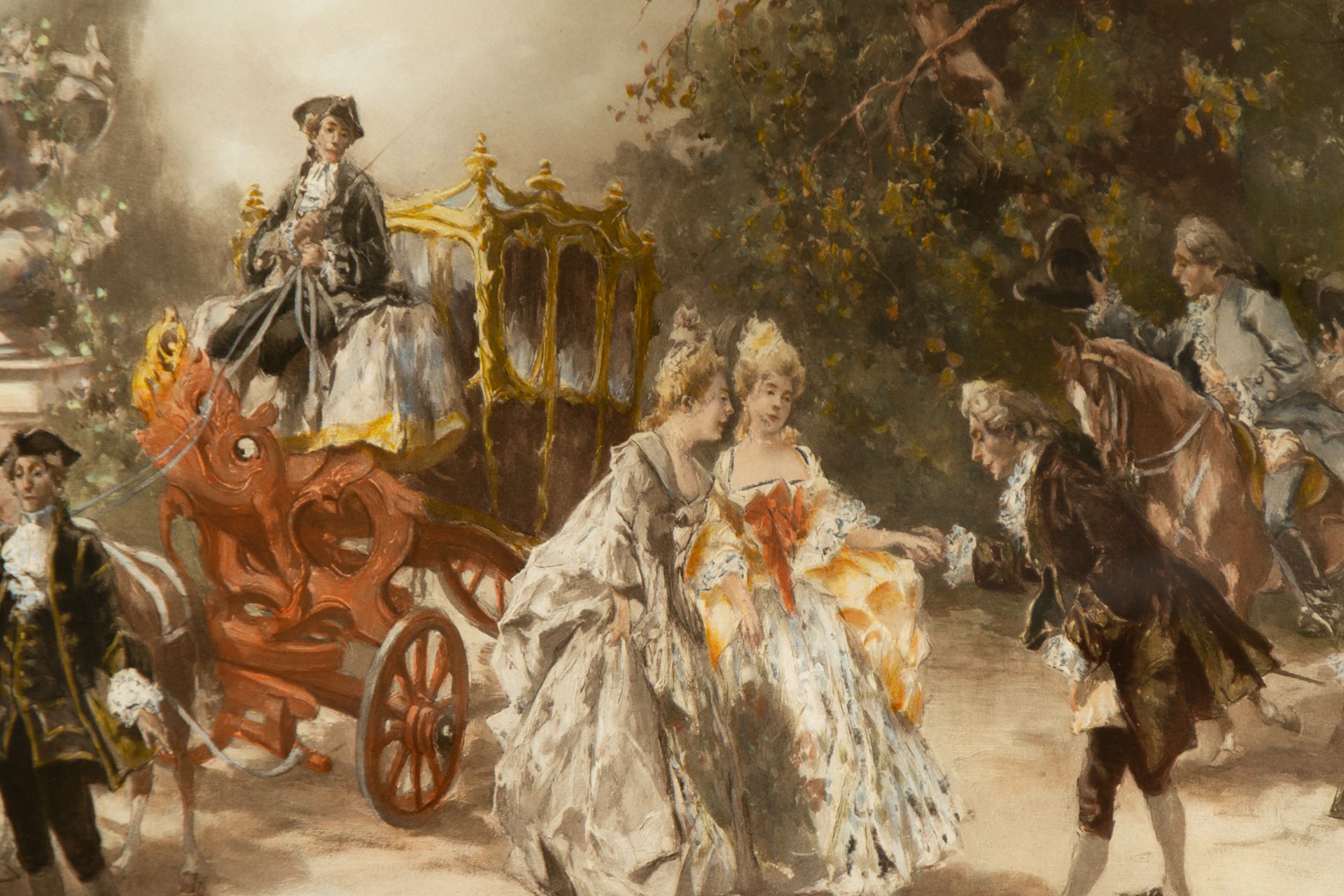 Gallant Scene with Ladies in a Carriage, Spanish romanticist school of the 19th century, signed V. d - Image 3 of 7
