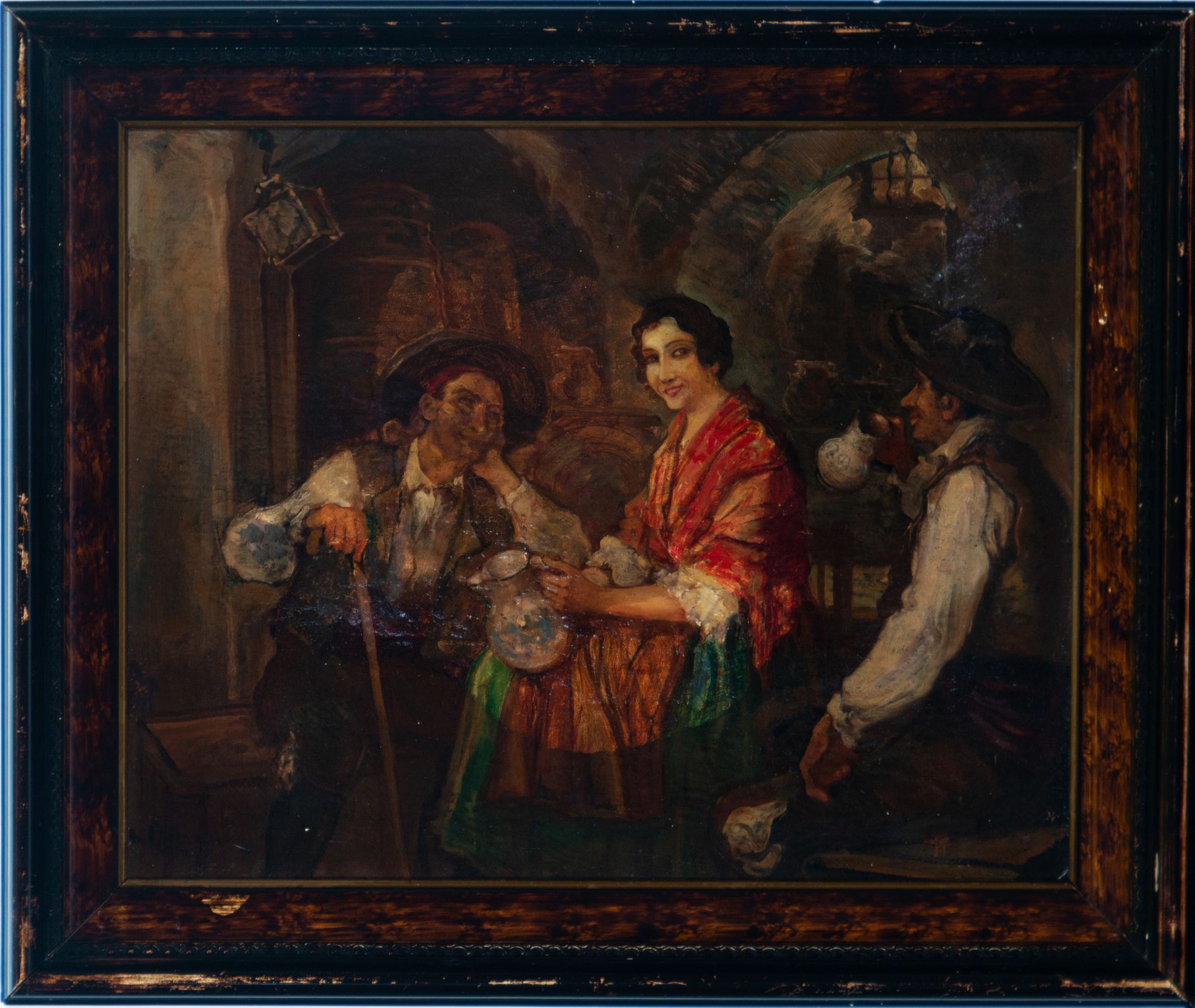 Pair of Tavern Scenes, 19th century Spanish school, signed