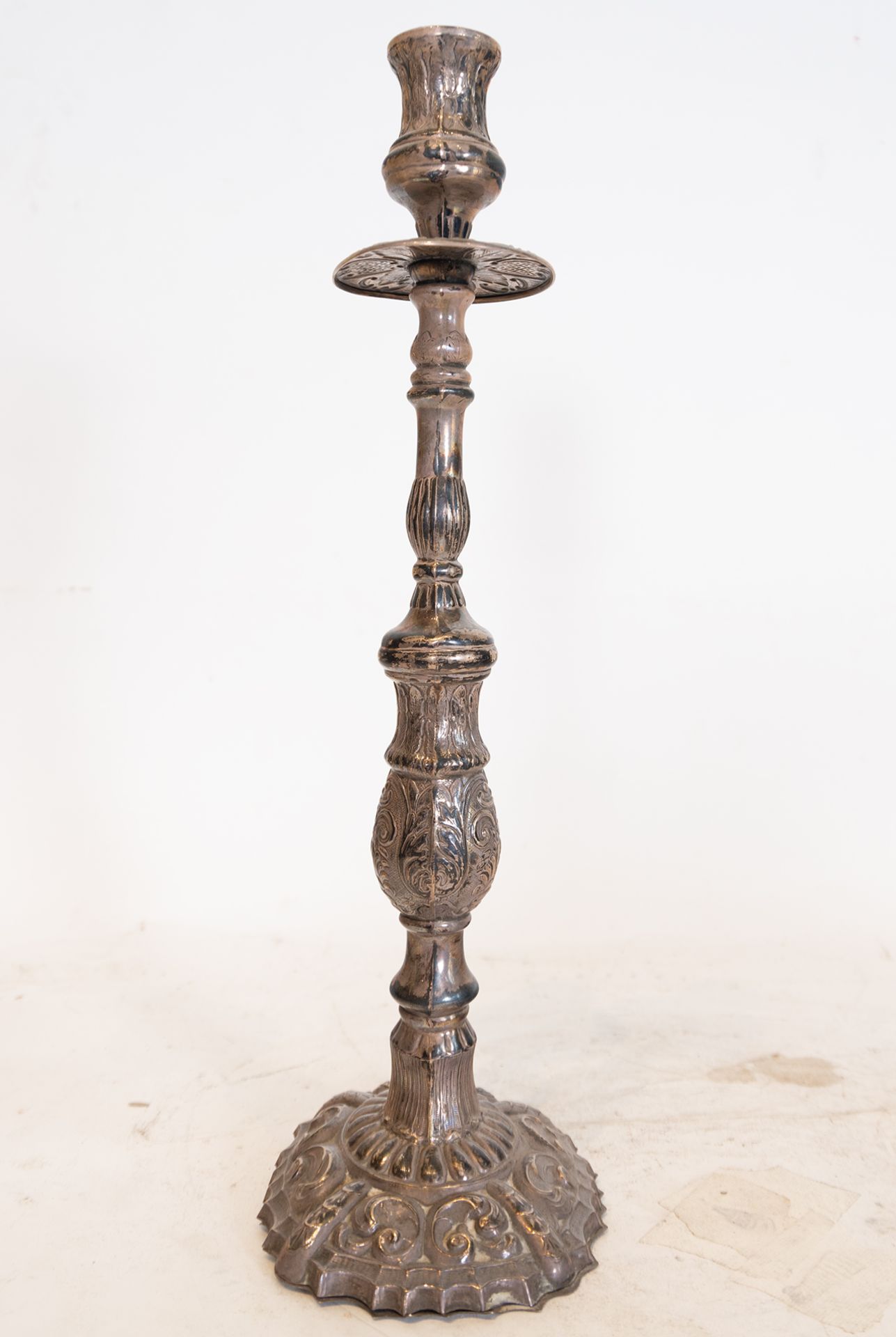 Pair of silver candlesticks, 19th century Spanish school - Image 2 of 3