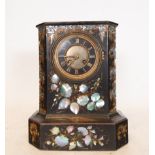 Clock in polychrome metal imitating marble and mother-of-pearl inlays Napoleon III style, French sch