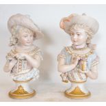 Pair of Busts of Children in biscuit porcelain, German school of the 19th century