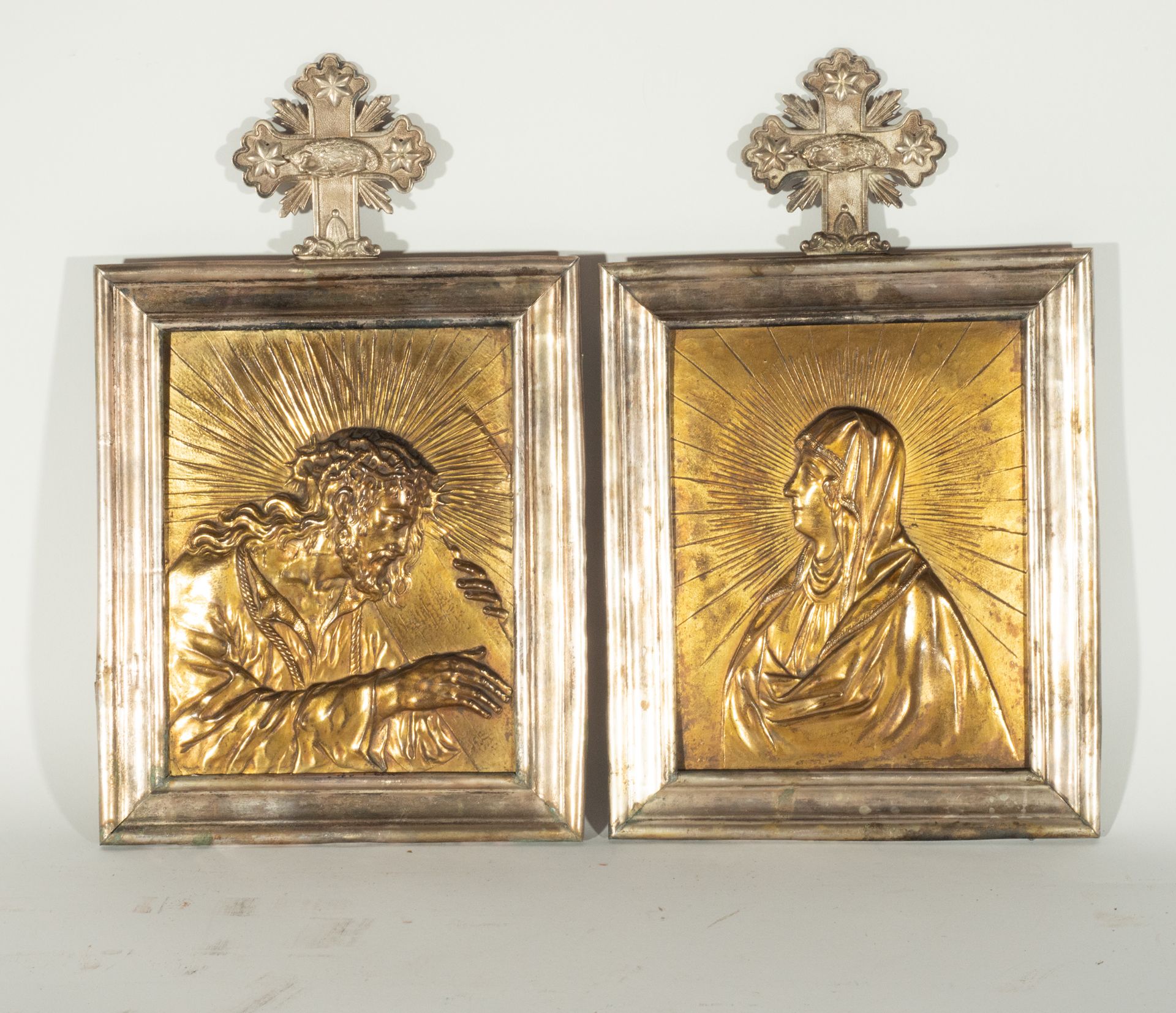 Pair of Gilt Bronze Plaques of Christ and Mary, Italo - Flemish school from the end of the 16th cent