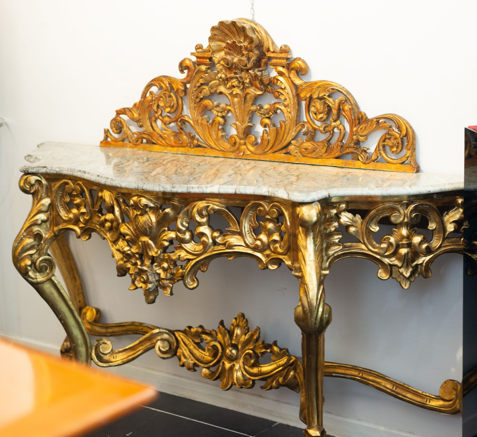 Italian console in gilt wood with gold leaf, Italian school of the 19th century - Image 2 of 7