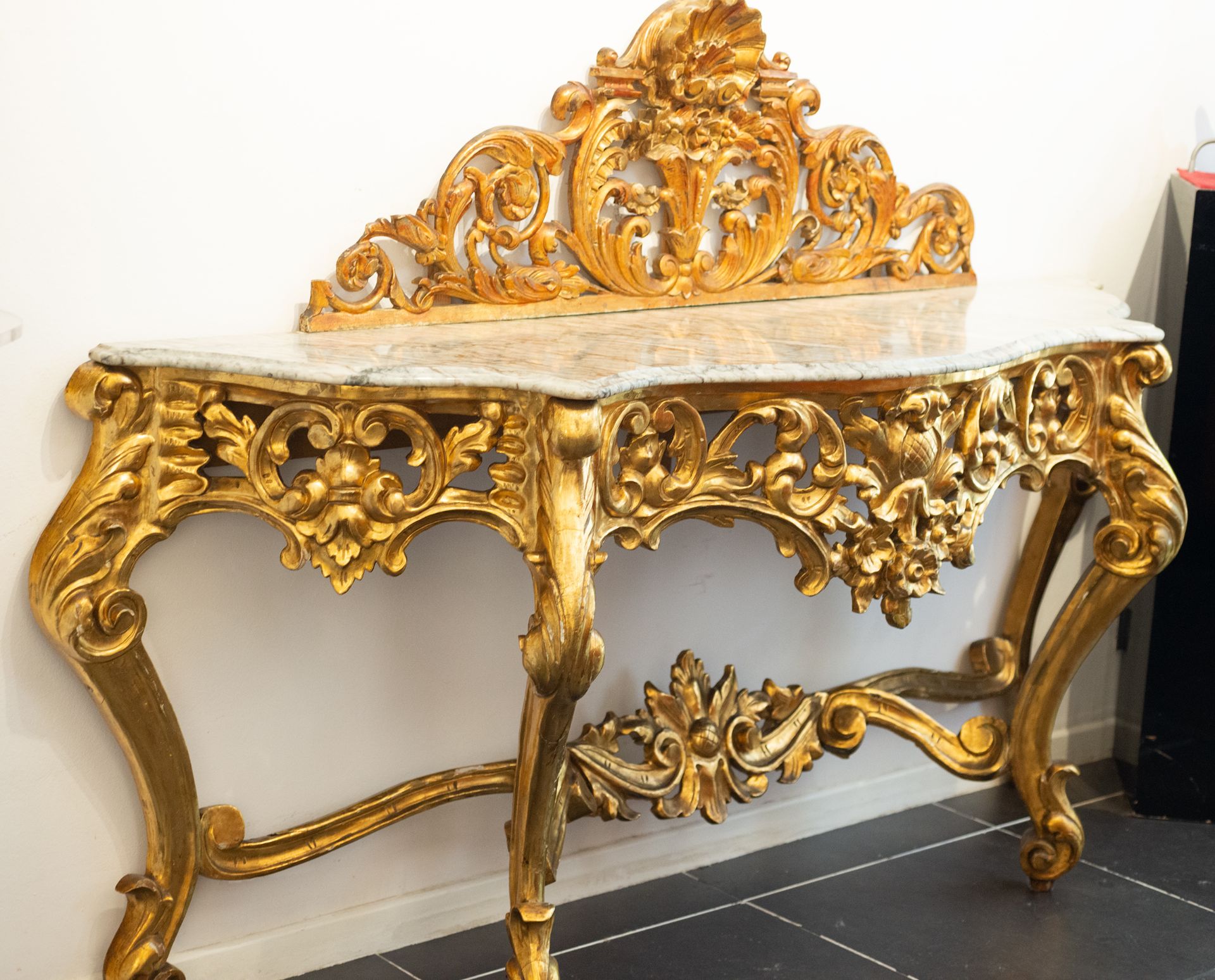 Italian console in gilt wood with gold leaf, Italian school of the 19th century - Image 3 of 7