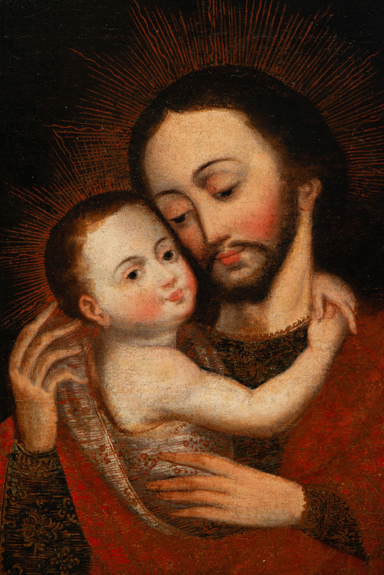 Saint Joseph with Child in Arms, Novohispanic colonial school from the 17th century - Bild 2 aus 5