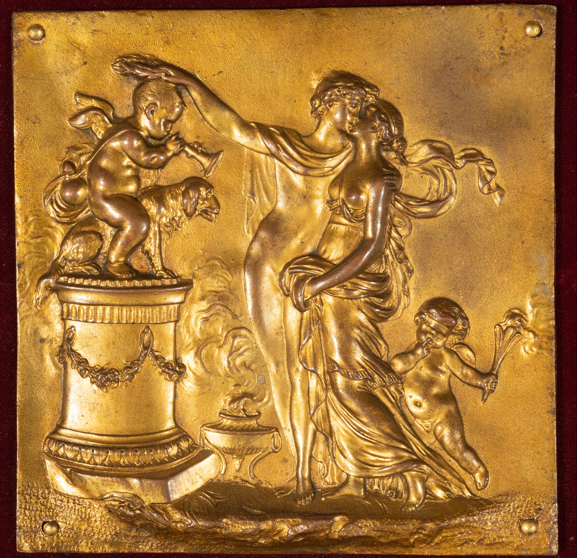 Pair of French Plaques in gilt bronze representing Pygmalion and Galatea and Venus and Adonis, Frenc - Image 2 of 3