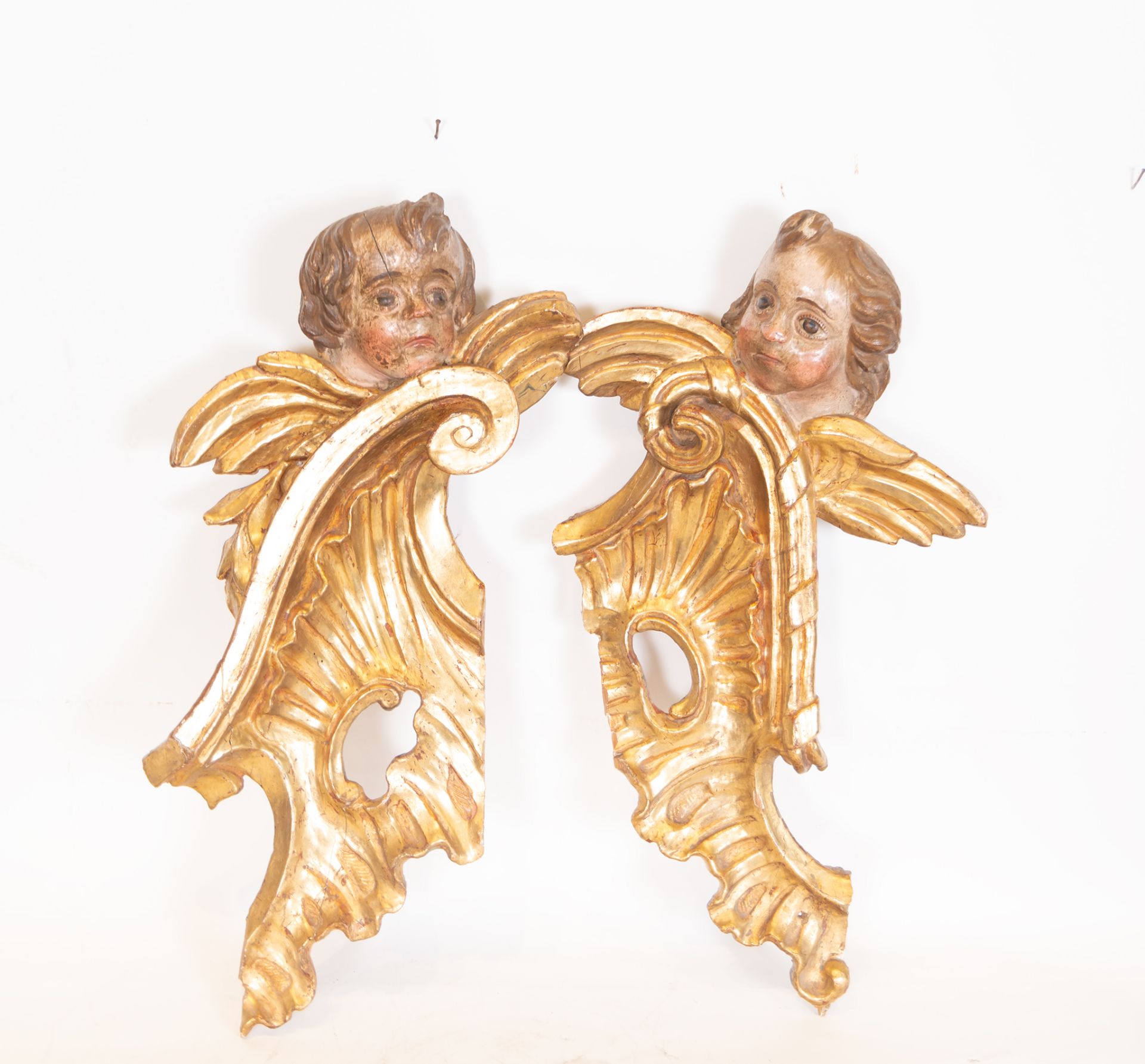 Pair of Rococo Wall Lamps in the shape of Angels, Andalusian school from the end of the 17th century
