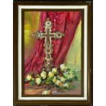 Crucifix with Flowers, oil on canvas, Alve Valdemi del Mare (Cremona, Italy 1885 - Barcelona 1972),