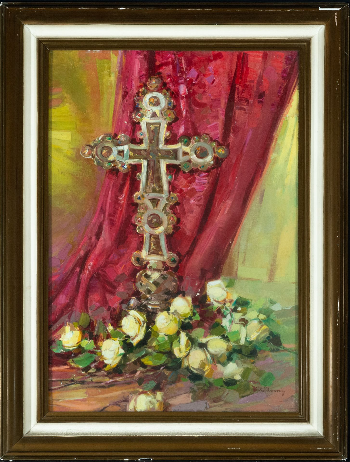 Crucifix with Flowers, oil on canvas, Alve Valdemi del Mare (Cremona, Italy 1885 - Barcelona 1972), 