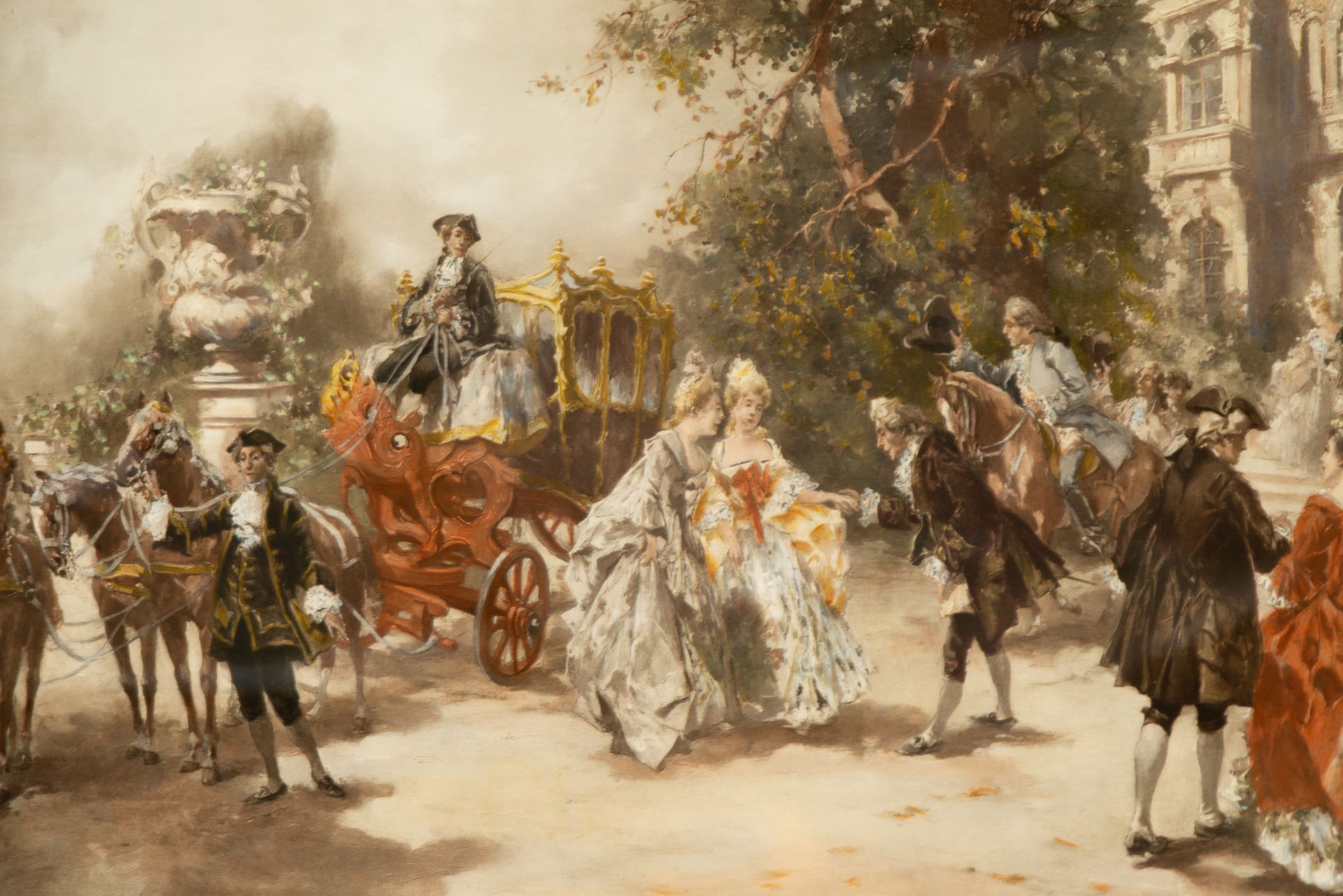 Gallant Scene with Ladies in a Carriage, Spanish romanticist school of the 19th century, signed V. d - Image 4 of 7