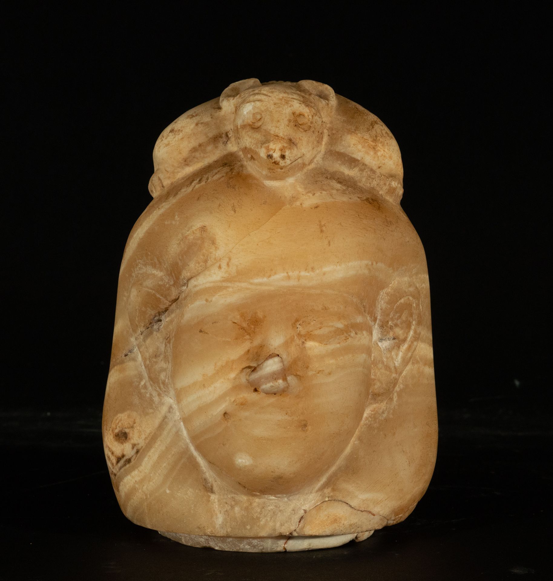 Rare Alabaster Canopic Vase Lid depicting the Goddess Abbas, possibly 1319-1307 BC, Egypt