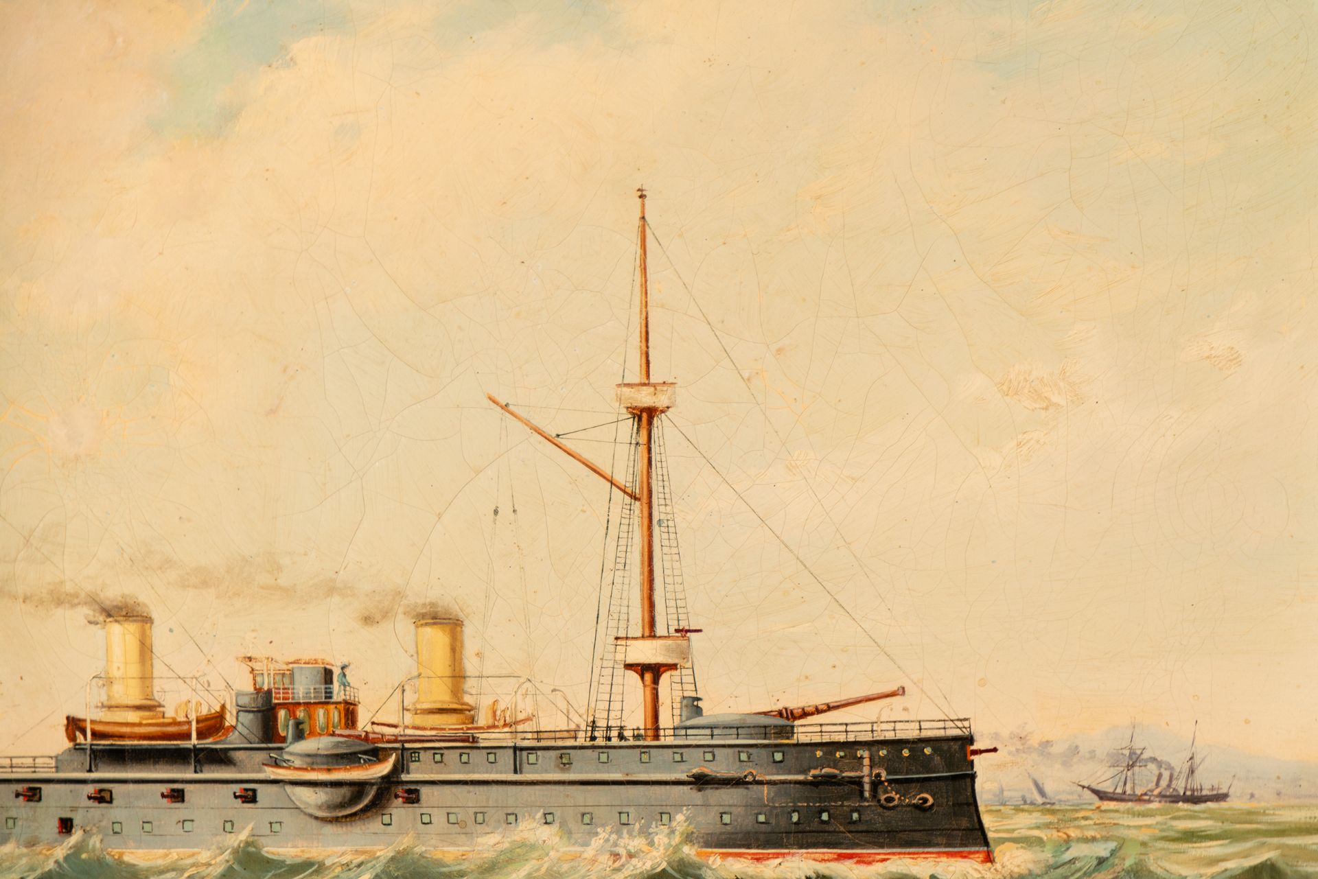 Steam Boat, 19th century Spanish school, signed Giráldez - Bild 3 aus 5