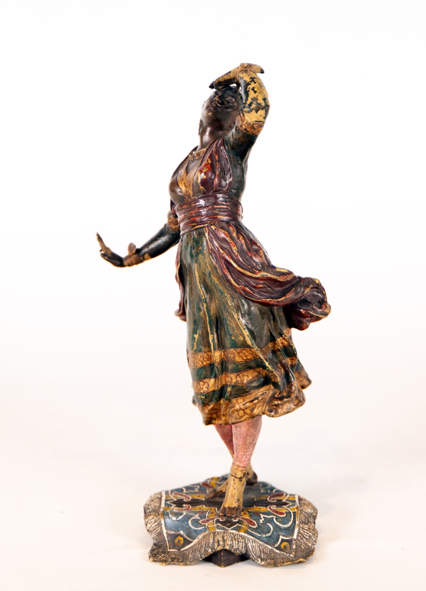 Ballerina in polychrome bronze, Austrian school of the 19th century, signed Geschutzt