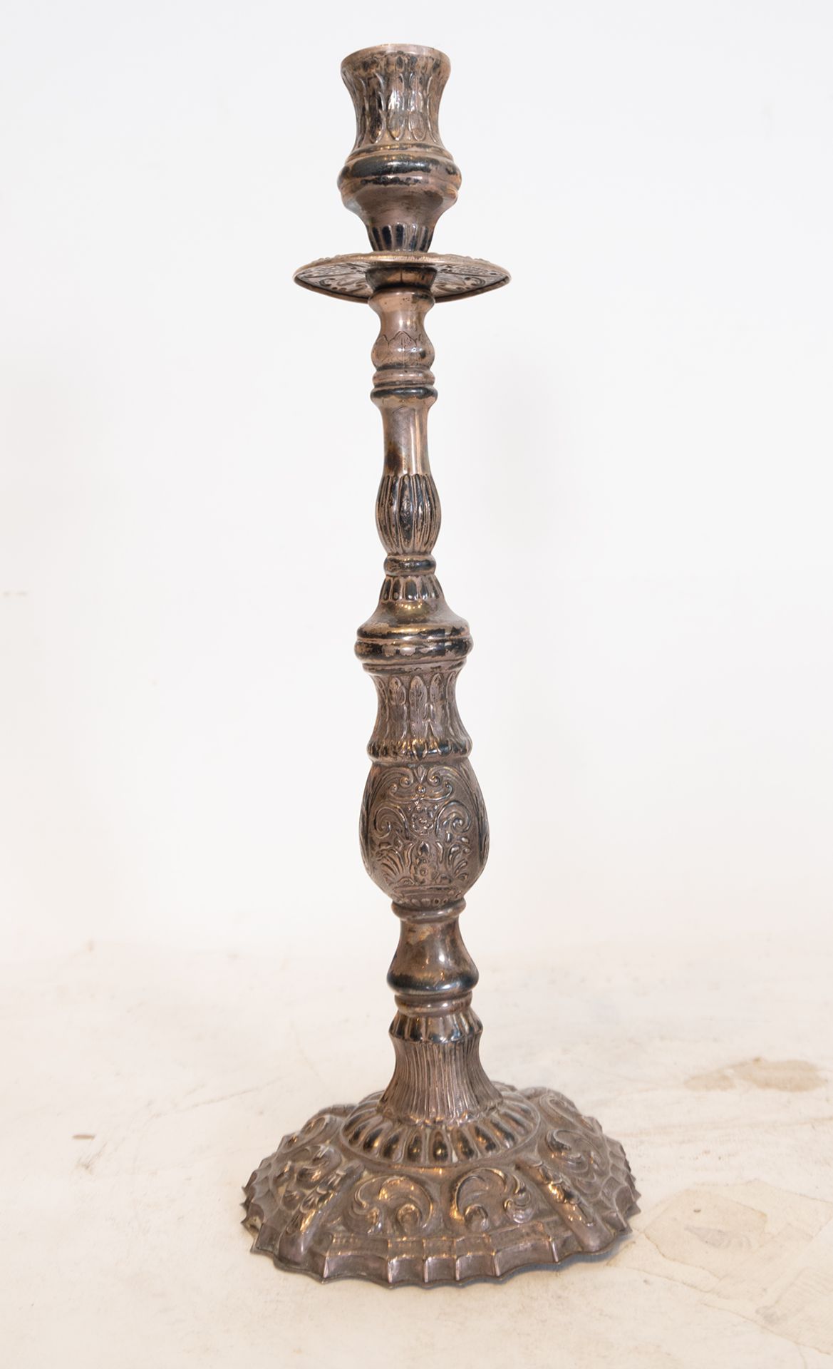 Pair of silver candlesticks, 19th century Spanish school - Image 3 of 3