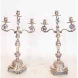 Pair of Double-Arm Sterling Silver Candelabra with Character Finish, 19th Century Spanish School