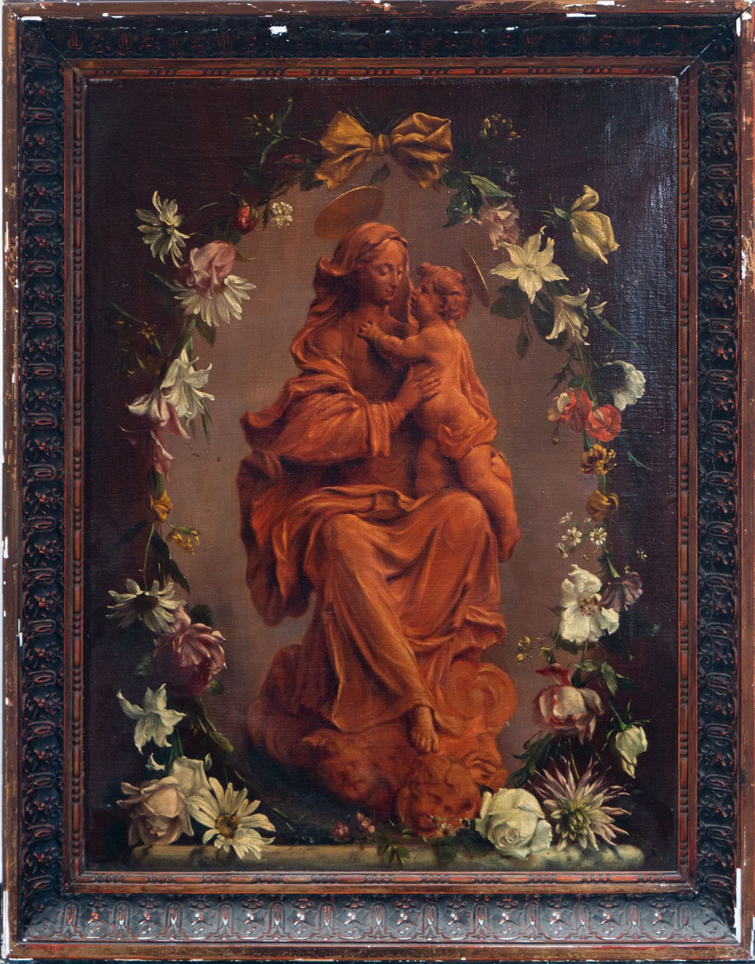 Exceptional "Madonna" with Child Flower Garland, 19th century Italian school