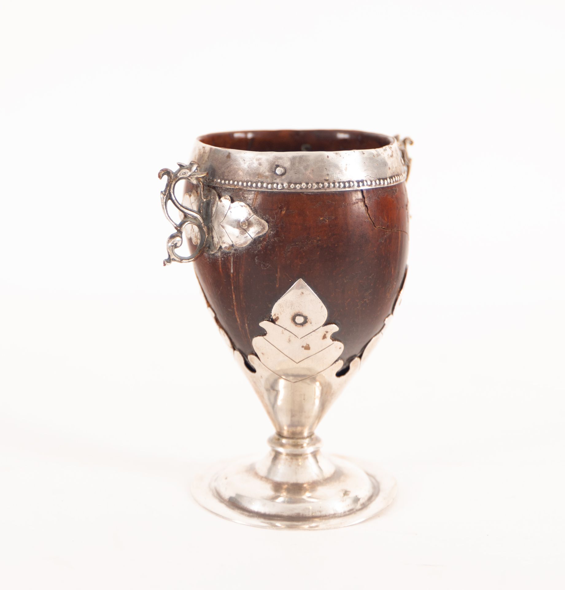 Rare Silver Mounted Chocolate Cup, Colonial School, Viceroyalty of New Granada, 18th Century