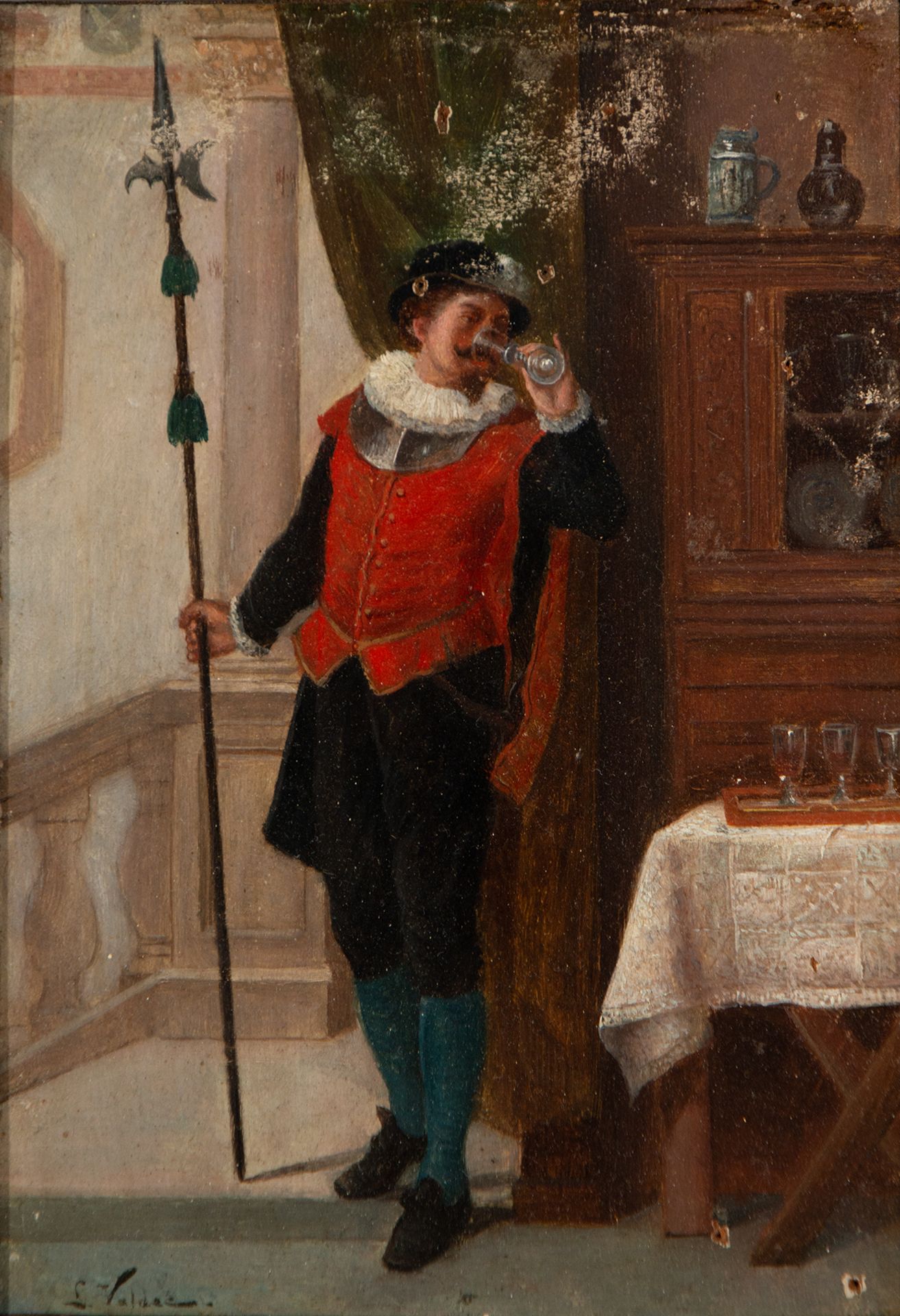 Halberdier drinking from a Cup, 19th century Spanish school - Image 2 of 4