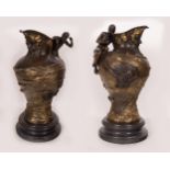 Pair of Cups in Gilt and Patinated Bronze representing Fauns in the Art Nouveau style, French school