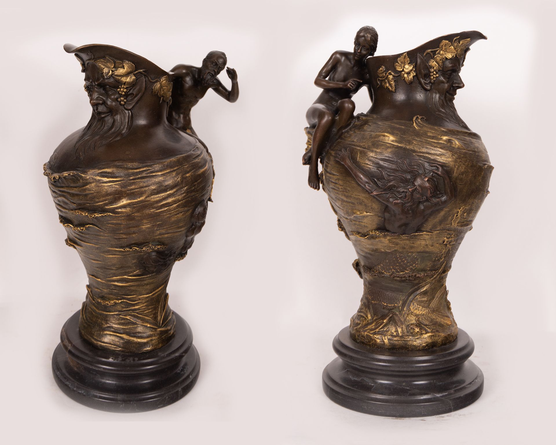 Pair of Cups in Gilt and Patinated Bronze representing Fauns in the Art Nouveau style, French school