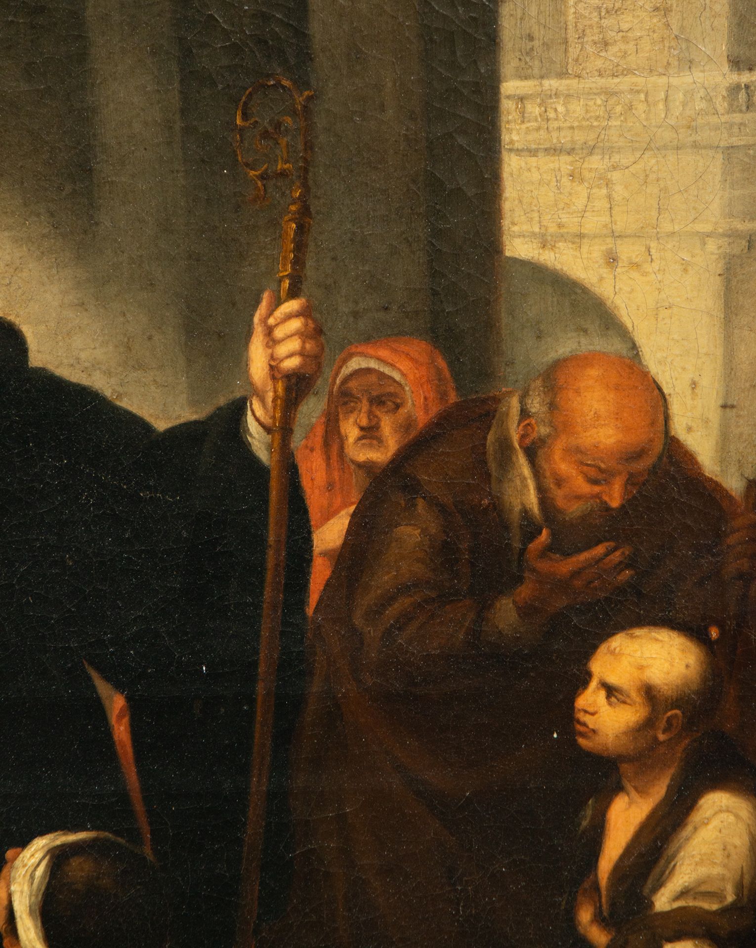 Saint Tomás of Villanueva distributing alms, follower of Bartolomé Esteban Murillo, Sevillian school - Image 4 of 5