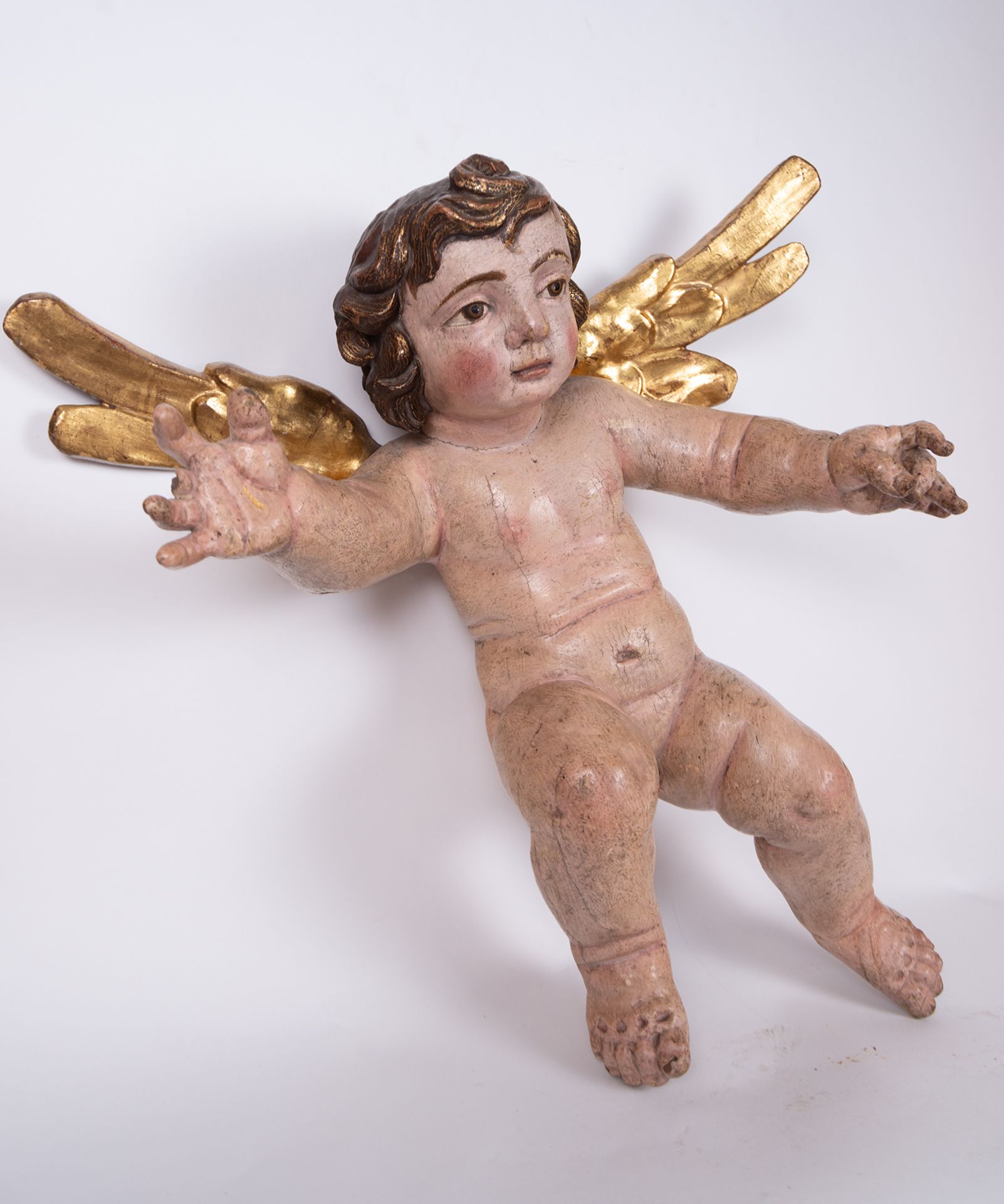Pair of Wall Applique Angels, Portuguese school from the 17th - 18th centuries - Image 9 of 11