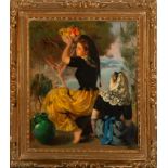 Girls picking Fruit, early 20th century Spanish school, signed Rafael Sáenz