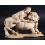 Important figure in Alabaster representing a European Man mounted on a Lion, Viceroyalty of Peru, co