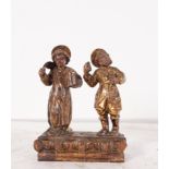 Pair of Saint Isidore and Jesus in Golden wood, Castilian school of the 17th century