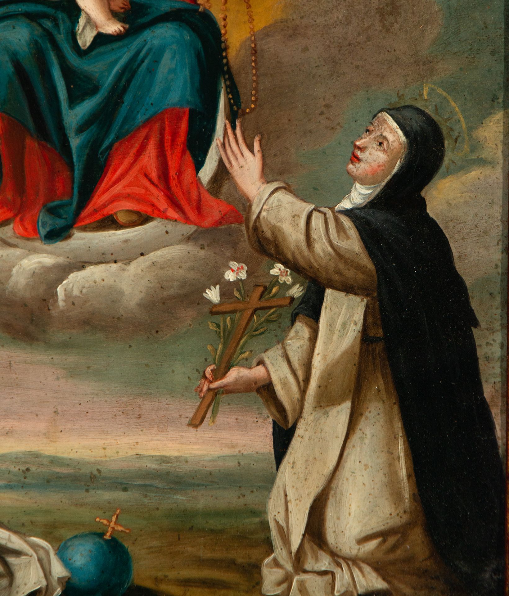 The Virgin delivering the Rosary to Sainte Therèse and San Juan de la Cruz, Mexican Novohispanic col - Bild 4 aus 5