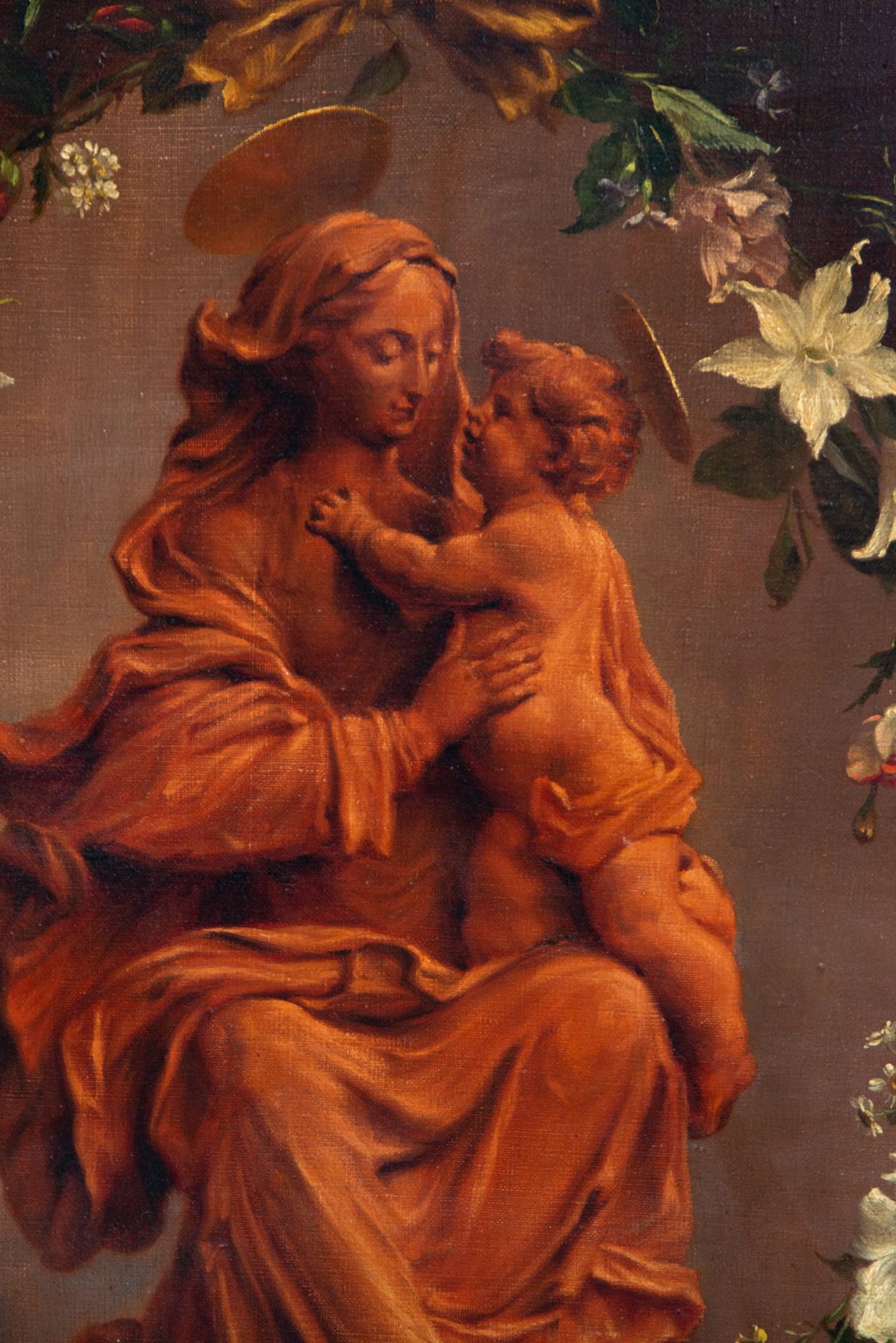 Exceptional "Madonna" with Child Flower Garland, 19th century Italian school - Image 5 of 7