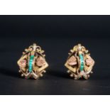Pair of Art Déco-style earrings in 18-carat red gold and yellow gold with turquoises, 1930s