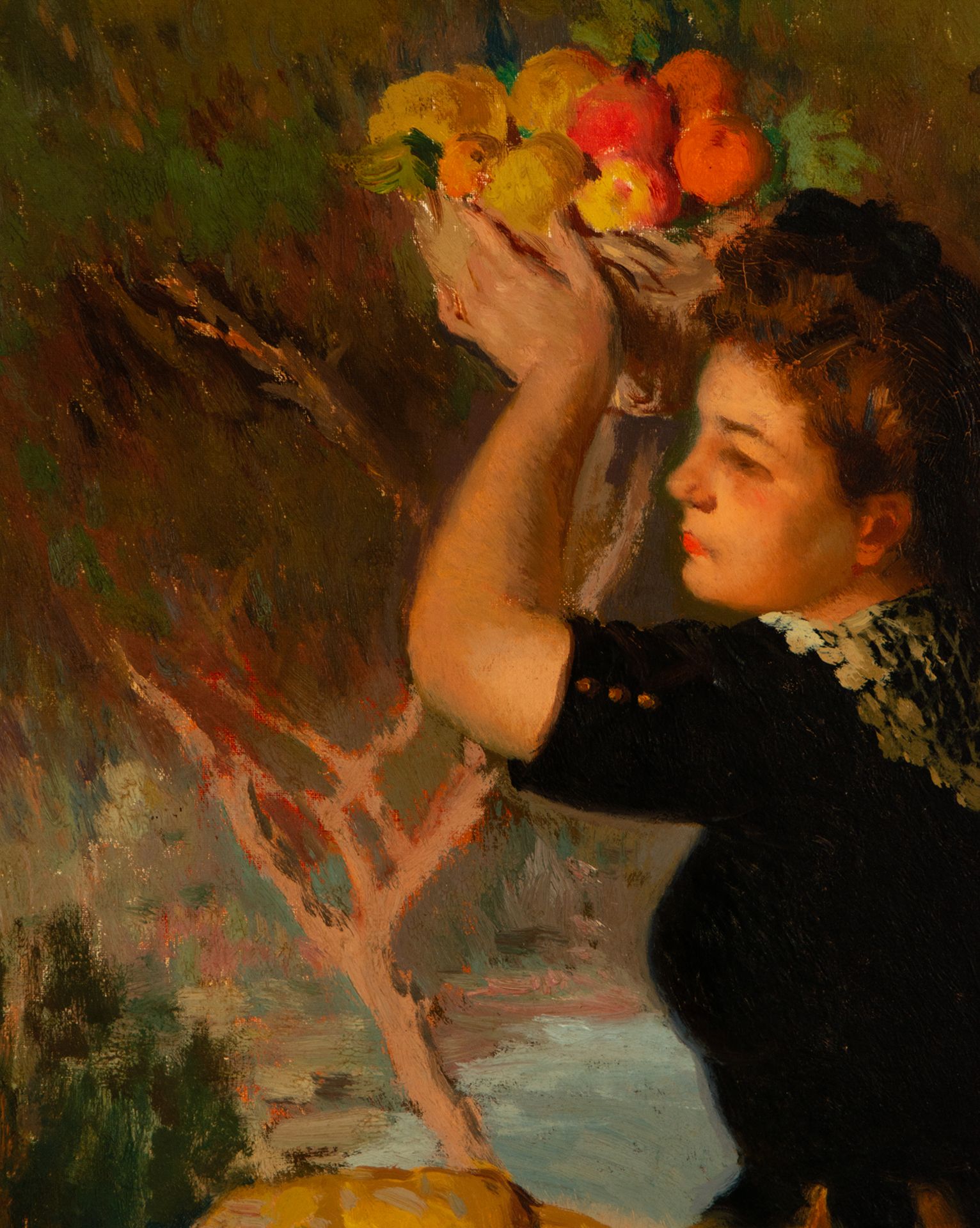 Girls picking Fruit, early 20th century Spanish school, signed Rafael Sáenz - Image 5 of 6
