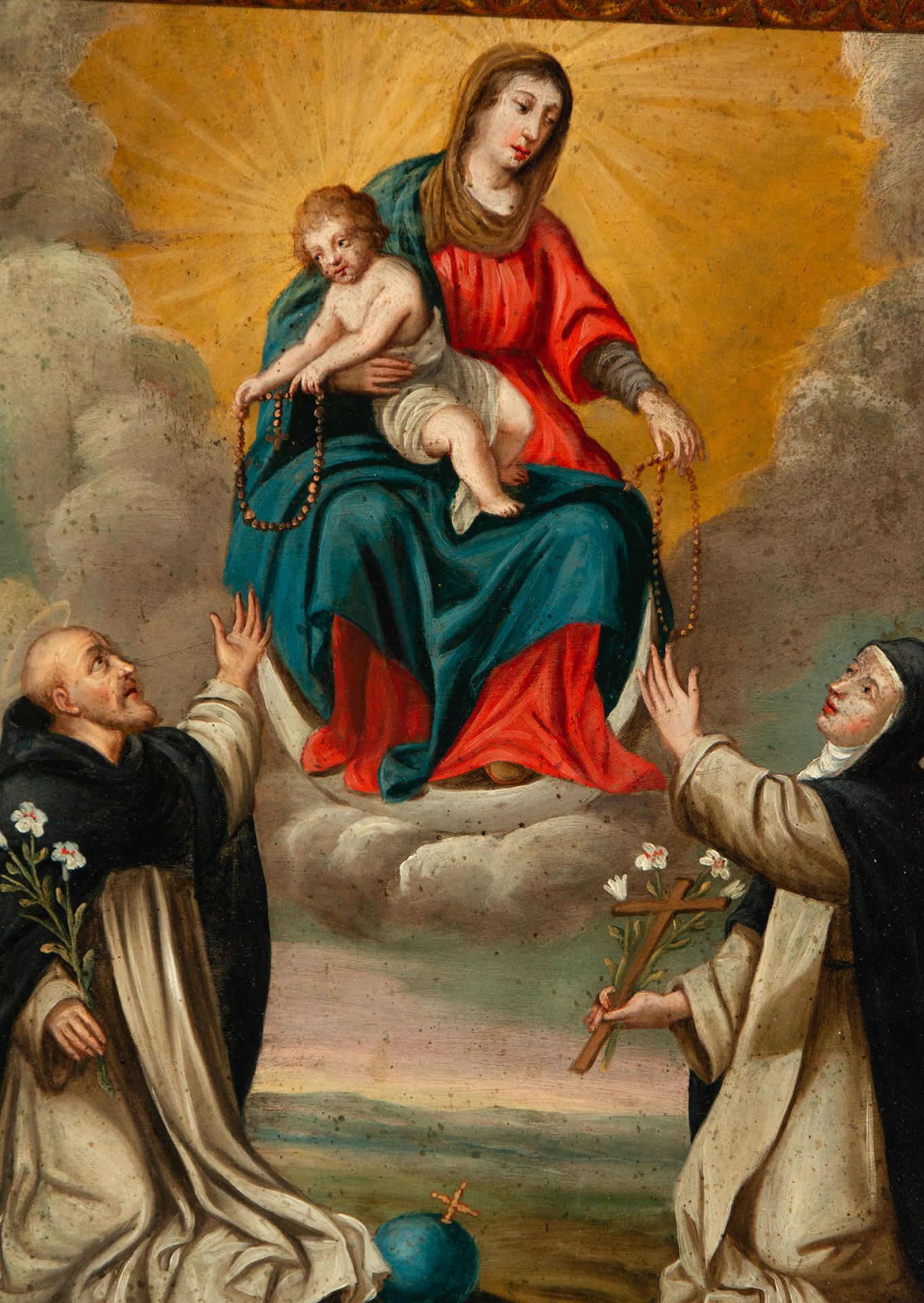 The Virgin delivering the Rosary to Sainte Therèse and San Juan de la Cruz, Mexican Novohispanic col - Bild 2 aus 5