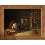 Costumbrist Scene in Palace Interior, 19th century Spanish school, signed Ferrandi